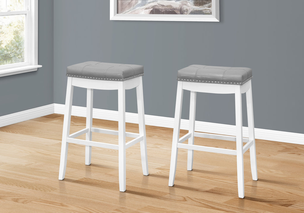 BARSTOOL - 2PCS / 29""H / GREY LEATHER-LOOK / WHITE