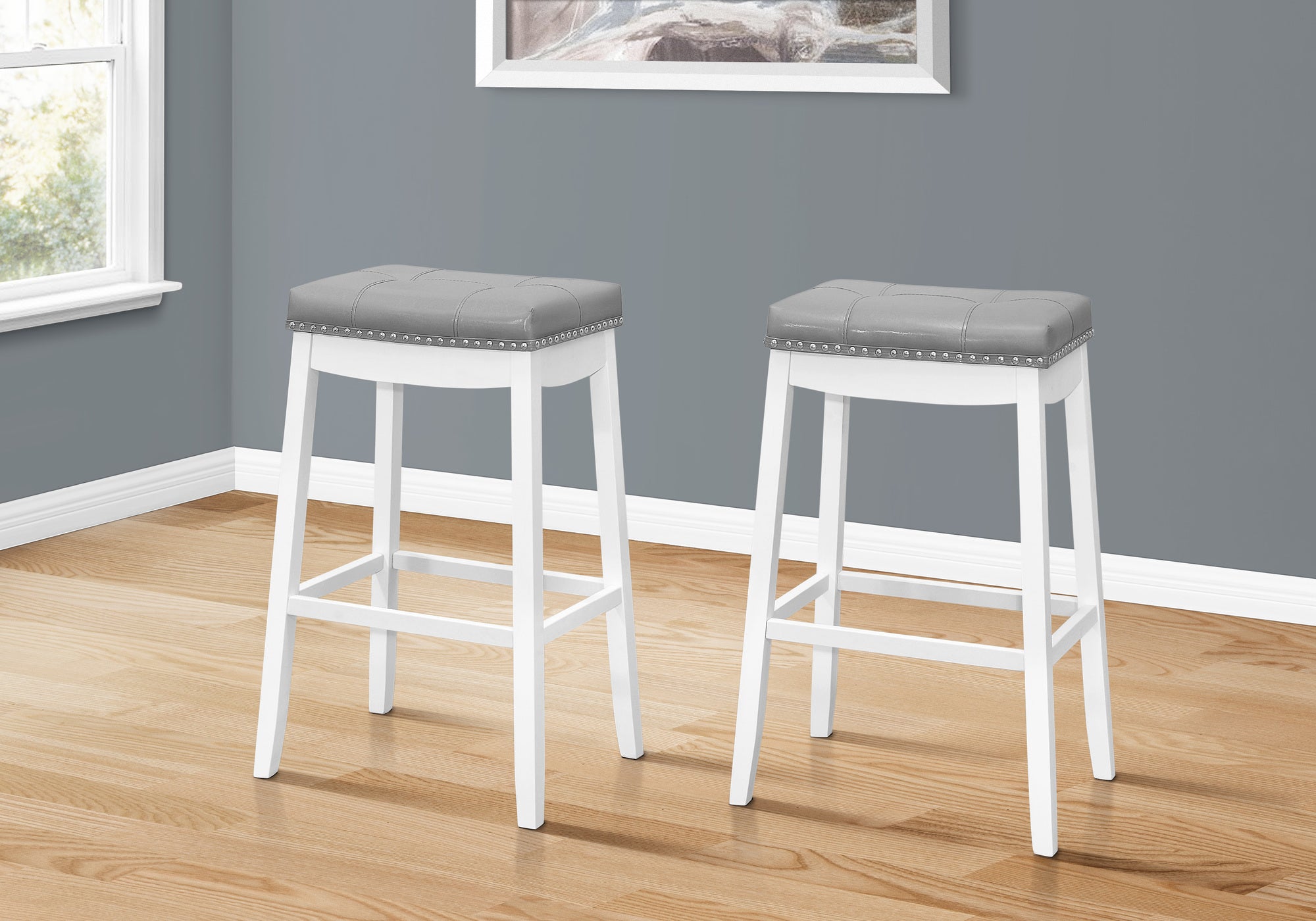 BARSTOOL - 2PCS / 29""H / GREY LEATHER-LOOK / WHITE