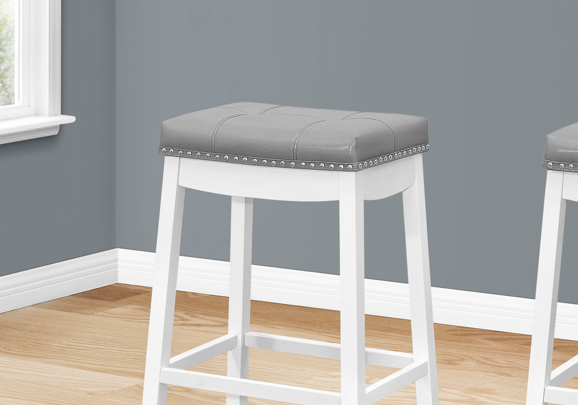 BARSTOOL - 2PCS / 29""H / GREY LEATHER-LOOK / WHITE