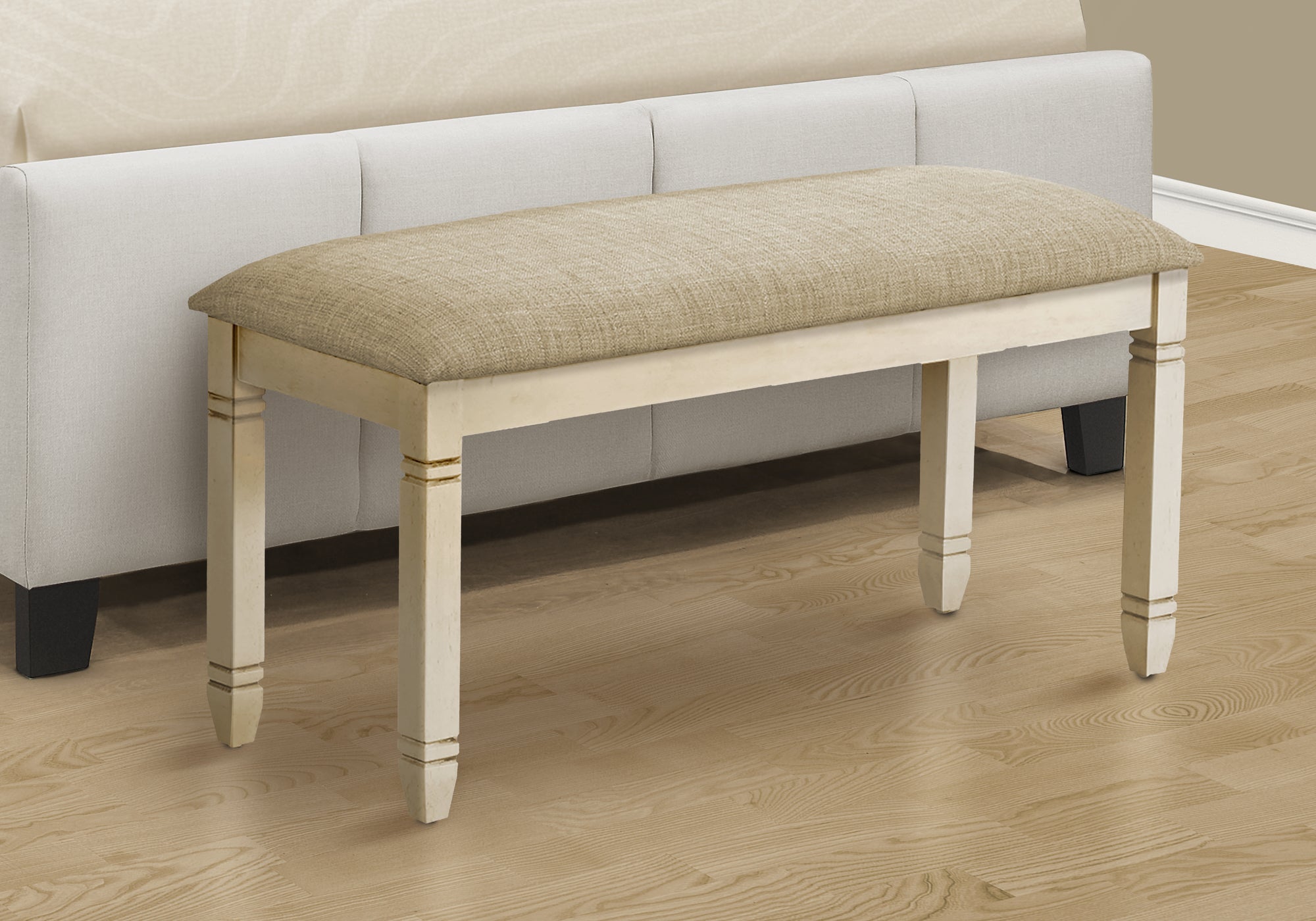 BENCH - 41""L / UPHOLSTERED BEIGE FABRIC