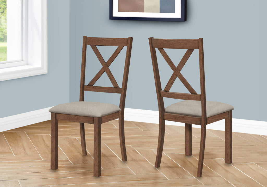 DINING CHAIR - 2PCS / 40""H BROWN WALNUT / BEIGE FABRIC