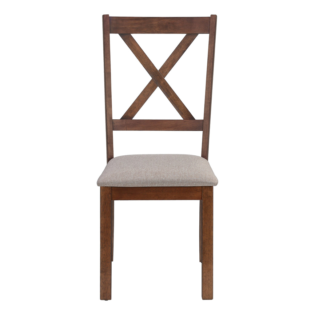 DINING CHAIR - 2PCS / 40""H BROWN WALNUT / BEIGE FABRIC