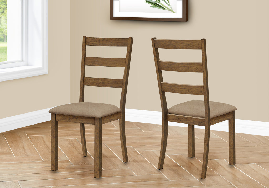 DINING CHAIR - 2PCS / 40""H BROWN WALNUT / BEIGE FABRIC