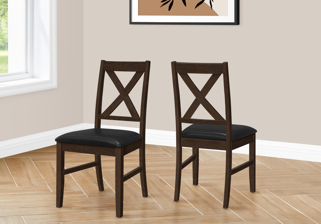 DINING CHAIR - 2PCS / 37""H ESPRESSO / BLACK PU SEAT