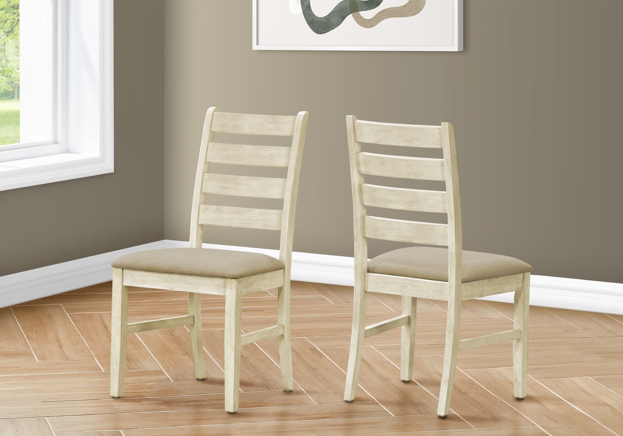 DINING CHAIR - 2PCS / 38""H UPHOLSTERED BEIGE FABRIC