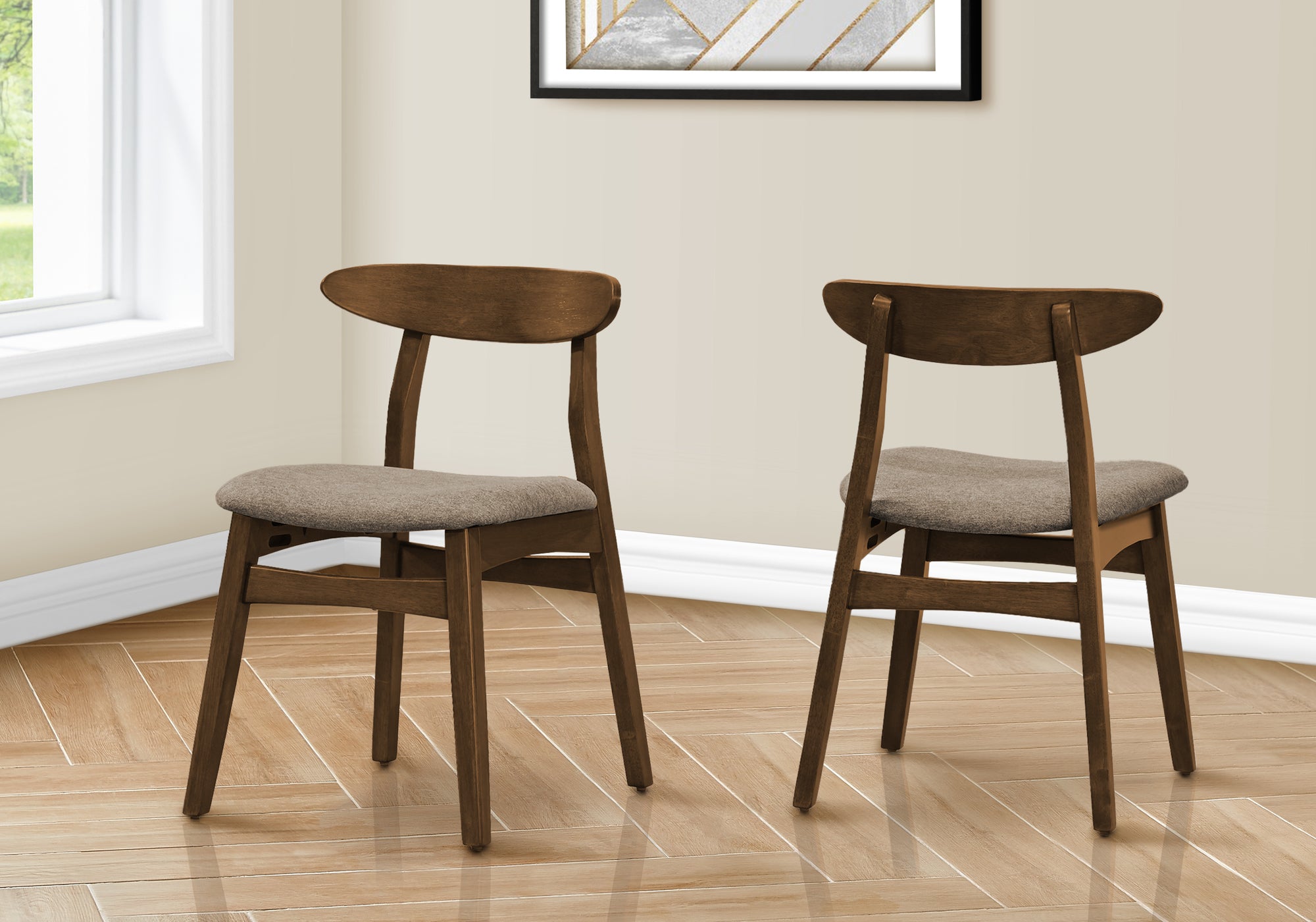 DINING CHAIR - 2PCS / 32""H BROWN WALNUT / BEIGE FABRIC