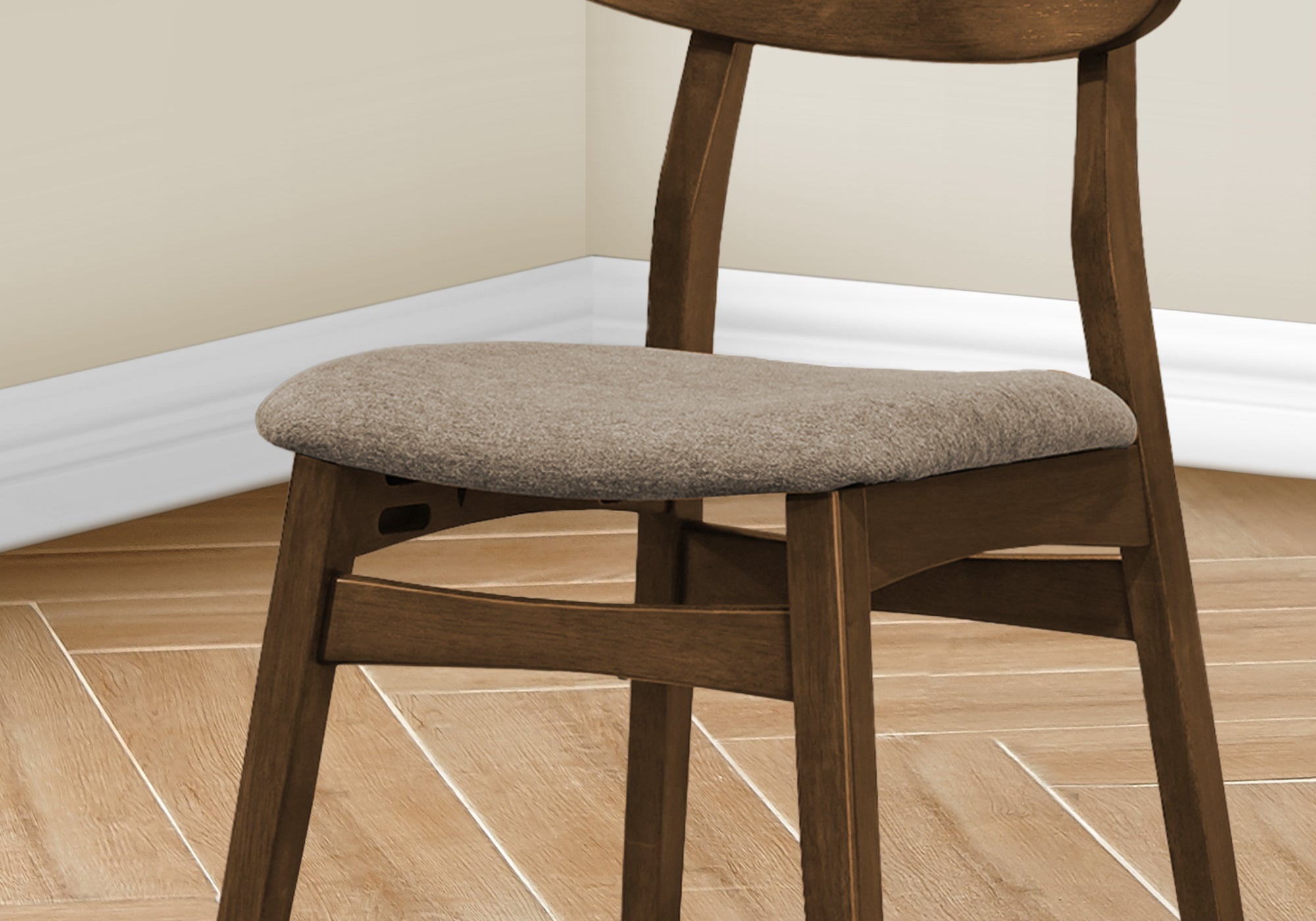 DINING CHAIR - 2PCS / 32""H BROWN WALNUT / BEIGE FABRIC