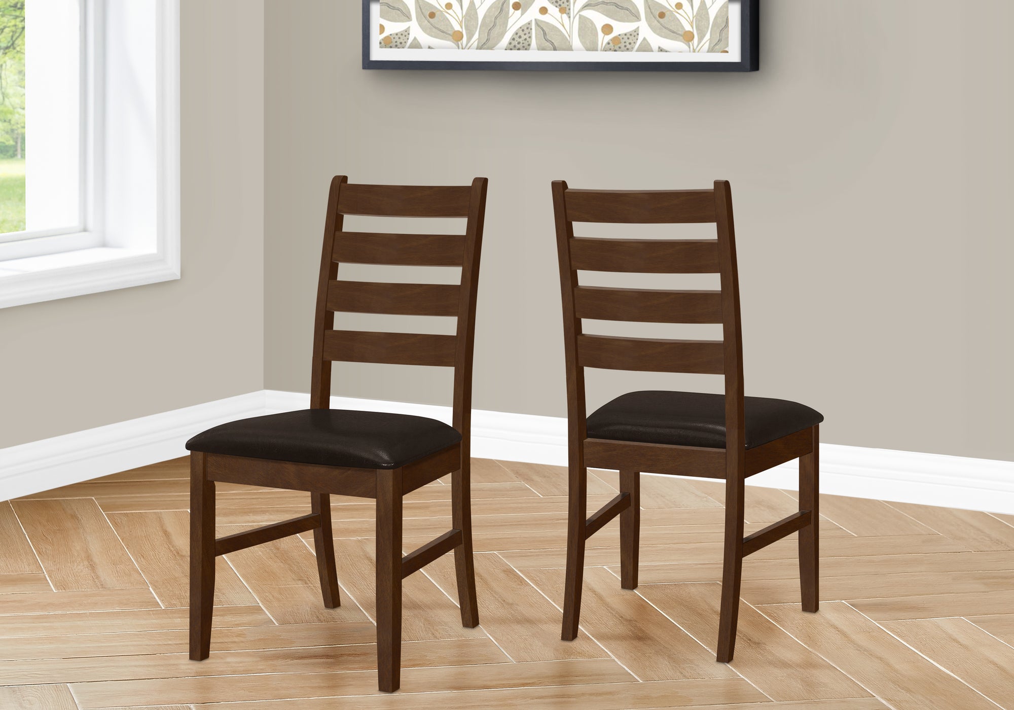 DINING CHAIR - 2PCS / 37""H BROWN / DARK BROWN PU SEAT
