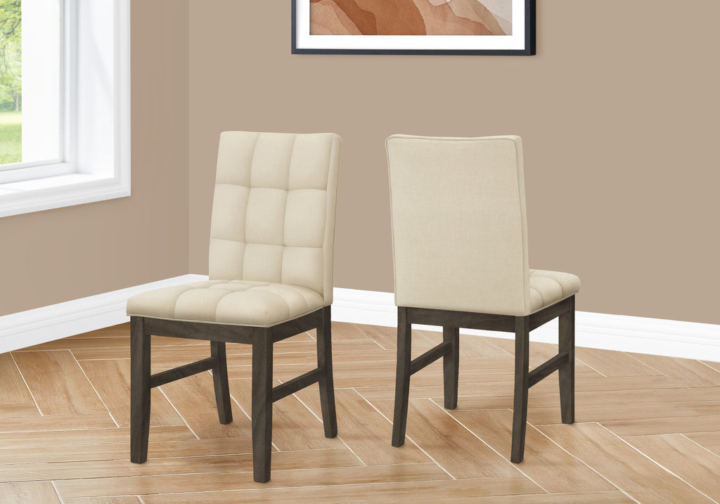 DINING CHAIR - 2PCS / 37""H GREY / CREAM FABRIC SEAT