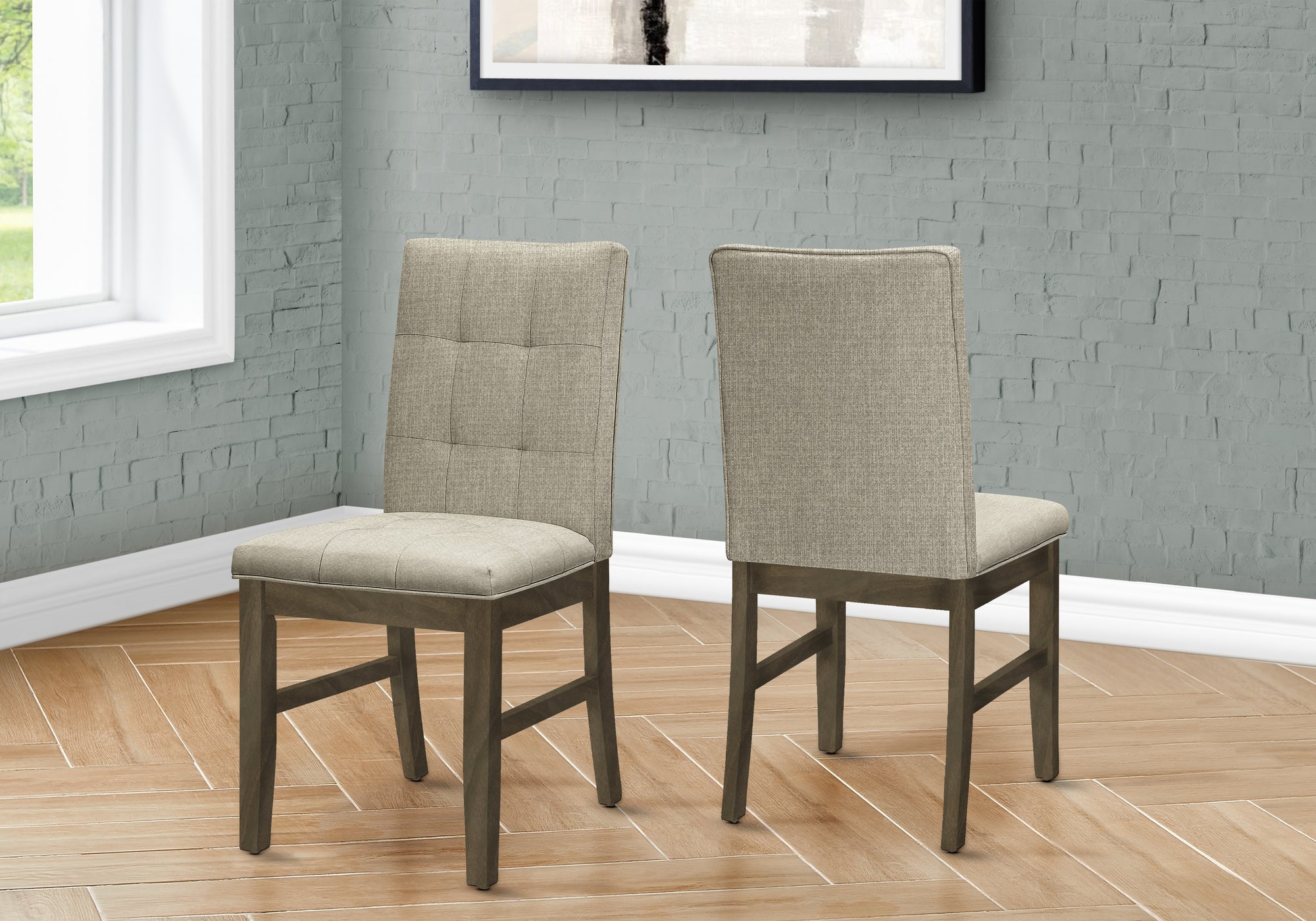DINING CHAIR - 2PCS / 37""H GREY / BROWN FABRIC SEAT