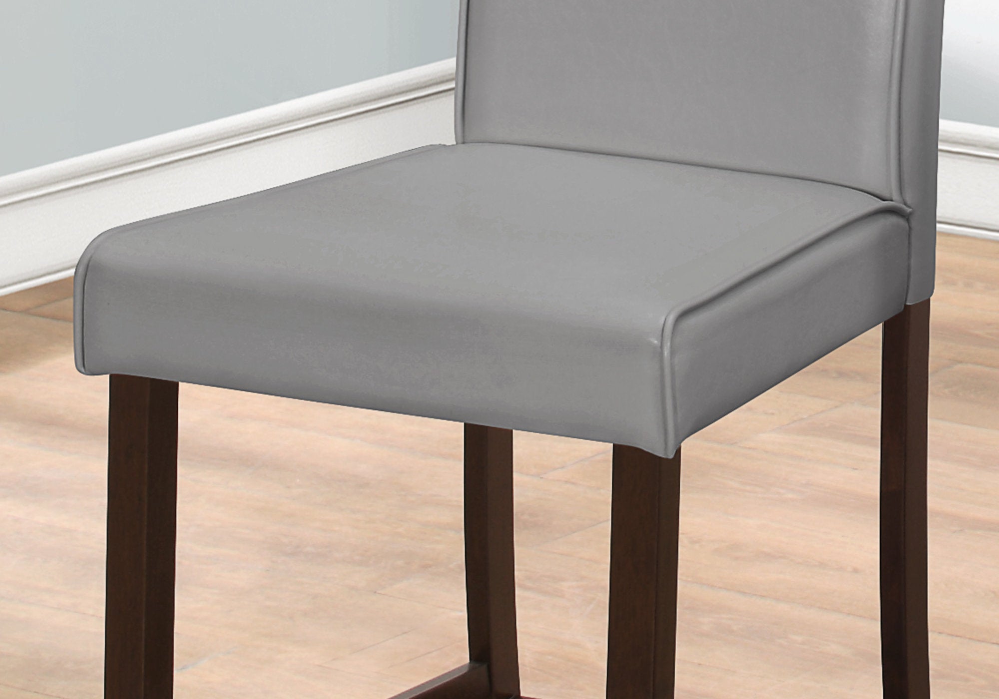 DINING CHAIR - 2PCS / GREY LEATHER-LOOK COUNTER HEIGHT