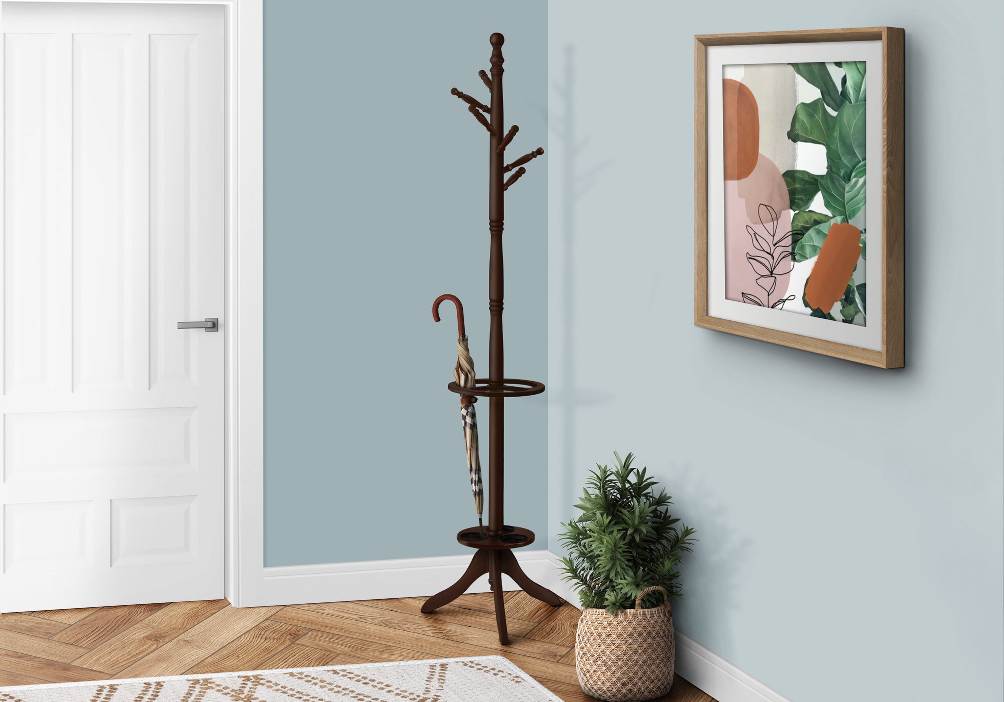 COAT RACK - 71""H / DARK CHERRY WITH AN UMBRELLA HOLDER