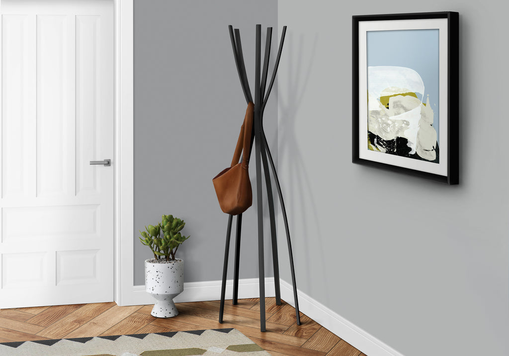 COAT RACK - 72""H / SATIN BLACK METAL CONTEMPORARY STYLE
