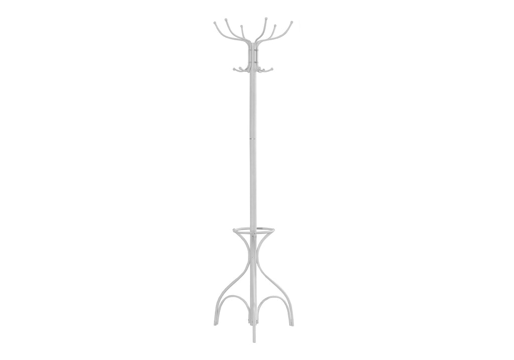 COAT RACK - 70""H / WHITE METAL WITH AN UMBRELLA HOLDER