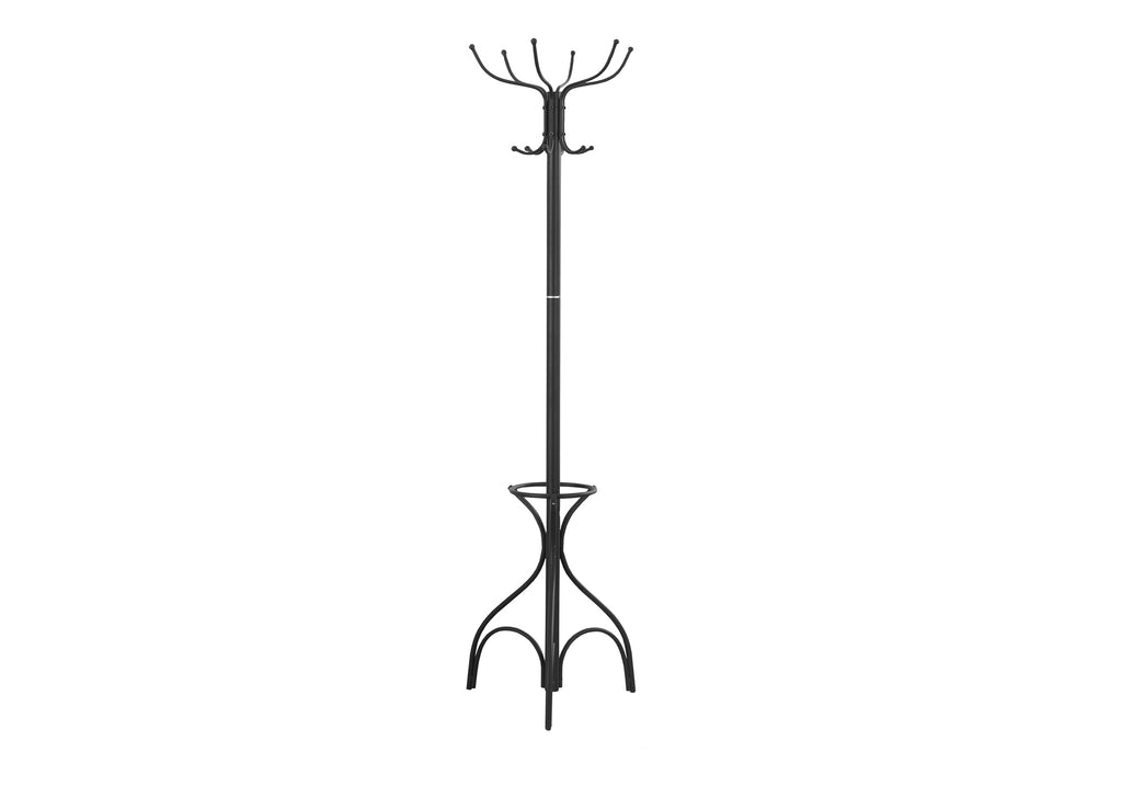 COAT RACK - 70""H / BLACK METAL WITH AN UMBRELLA HOLDER