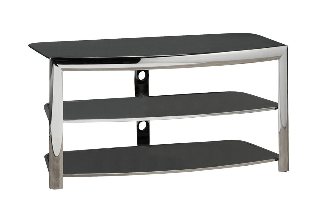 TV STAND - CHROME METAL / BLACK TEMPERED GLASS