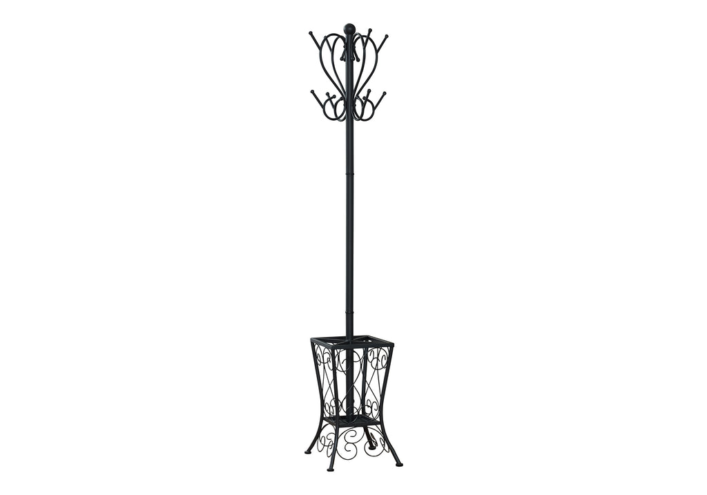 COAT RACK - 71""H / BLACK METAL WITH AN UMBRELLA HOLDER