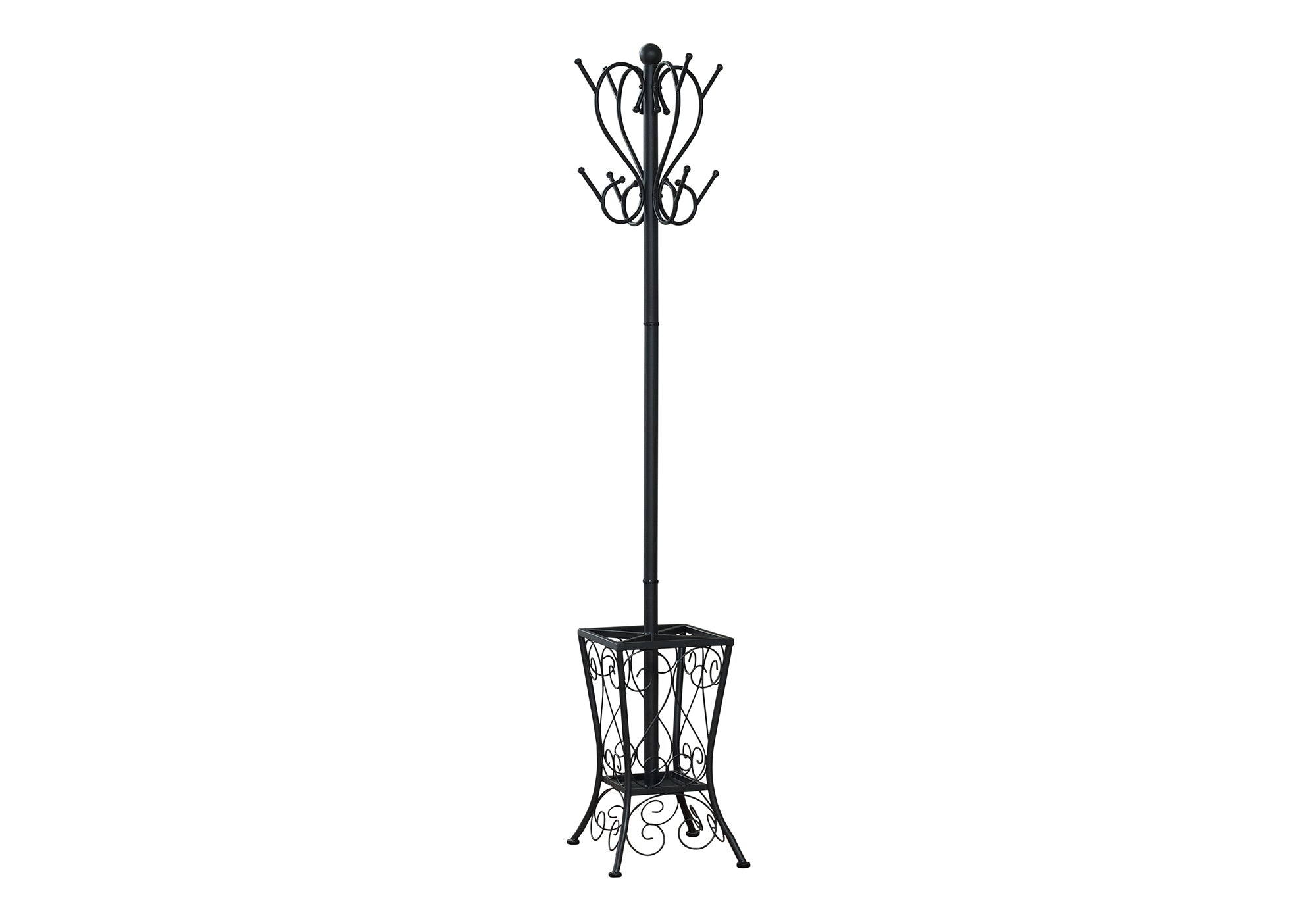 COAT RACK - 71""H / BLACK METAL WITH AN UMBRELLA HOLDER