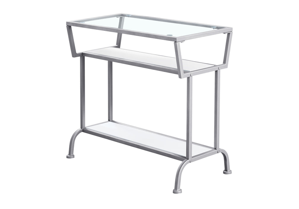 ACCENT TABLE - 22""H / WHITE / SILVER / TEMPERED GLASS