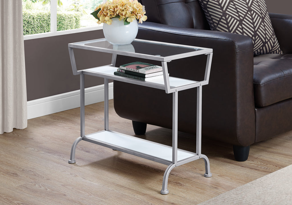 ACCENT TABLE - 22""H / WHITE / SILVER / TEMPERED GLASS