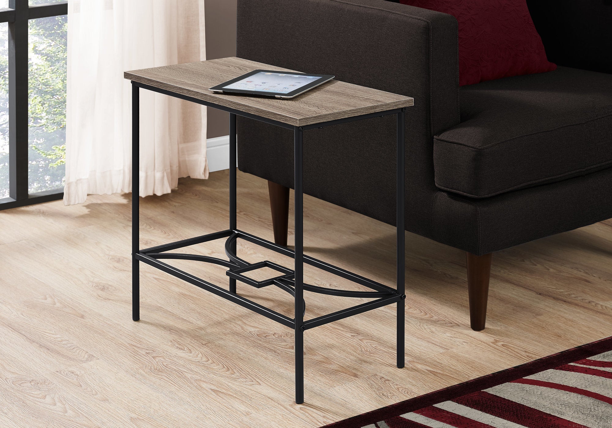 ACCENT TABLE - 22""H / DARK TAUPE / BLACK METAL