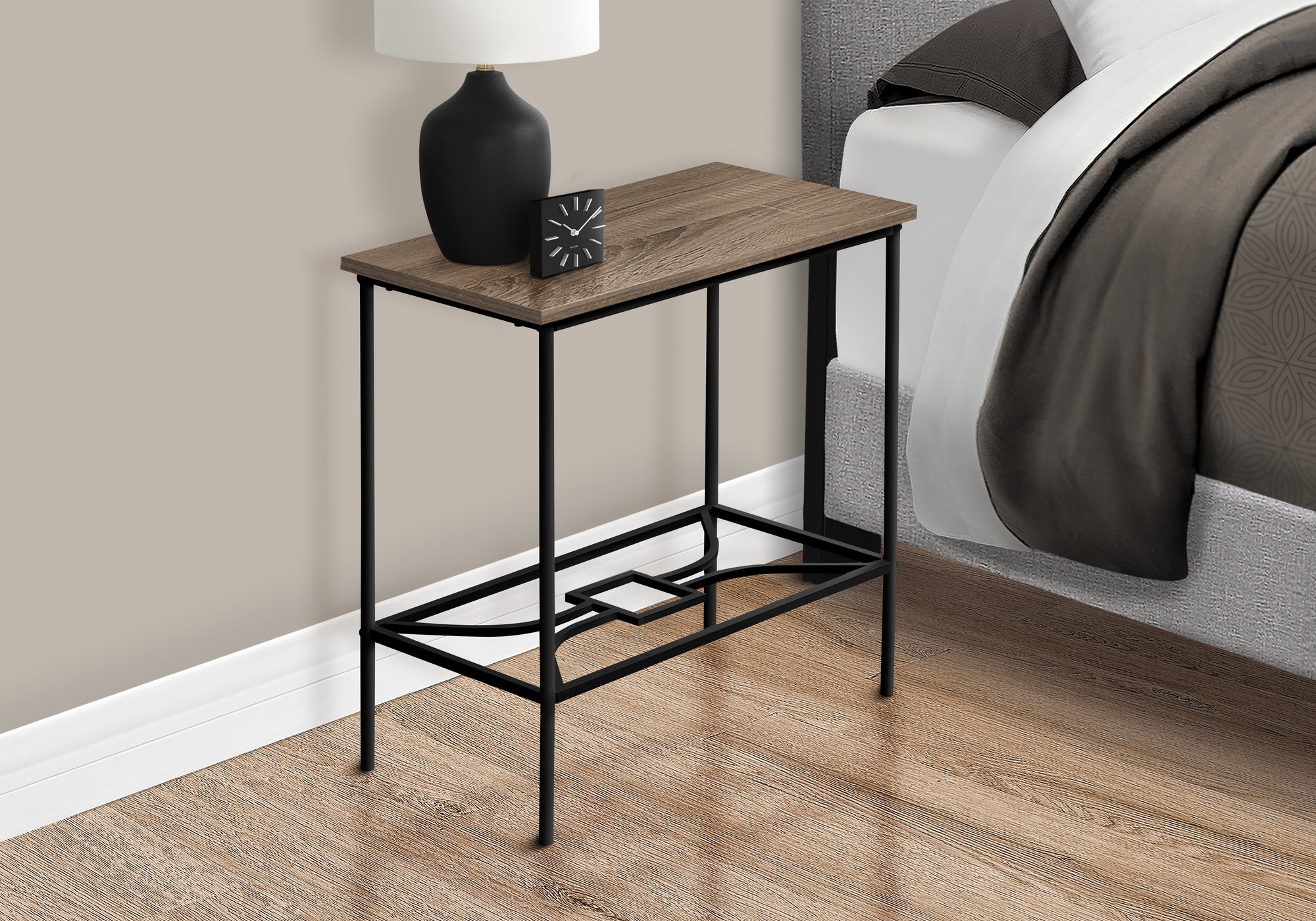 ACCENT TABLE - 22""H / DARK TAUPE / BLACK METAL