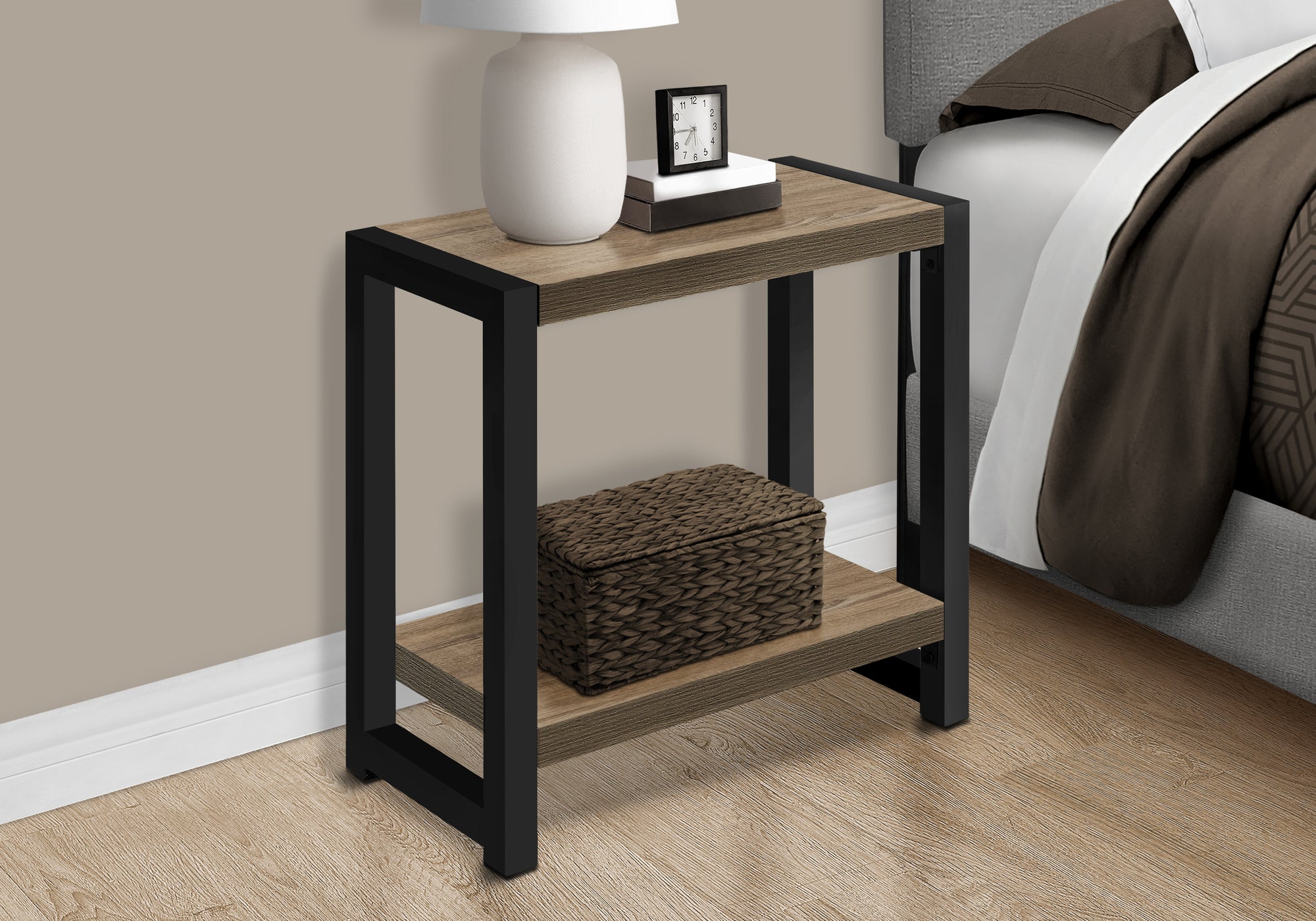 ACCENT TABLE - 22""H / DARK TAUPE / BLACK METAL