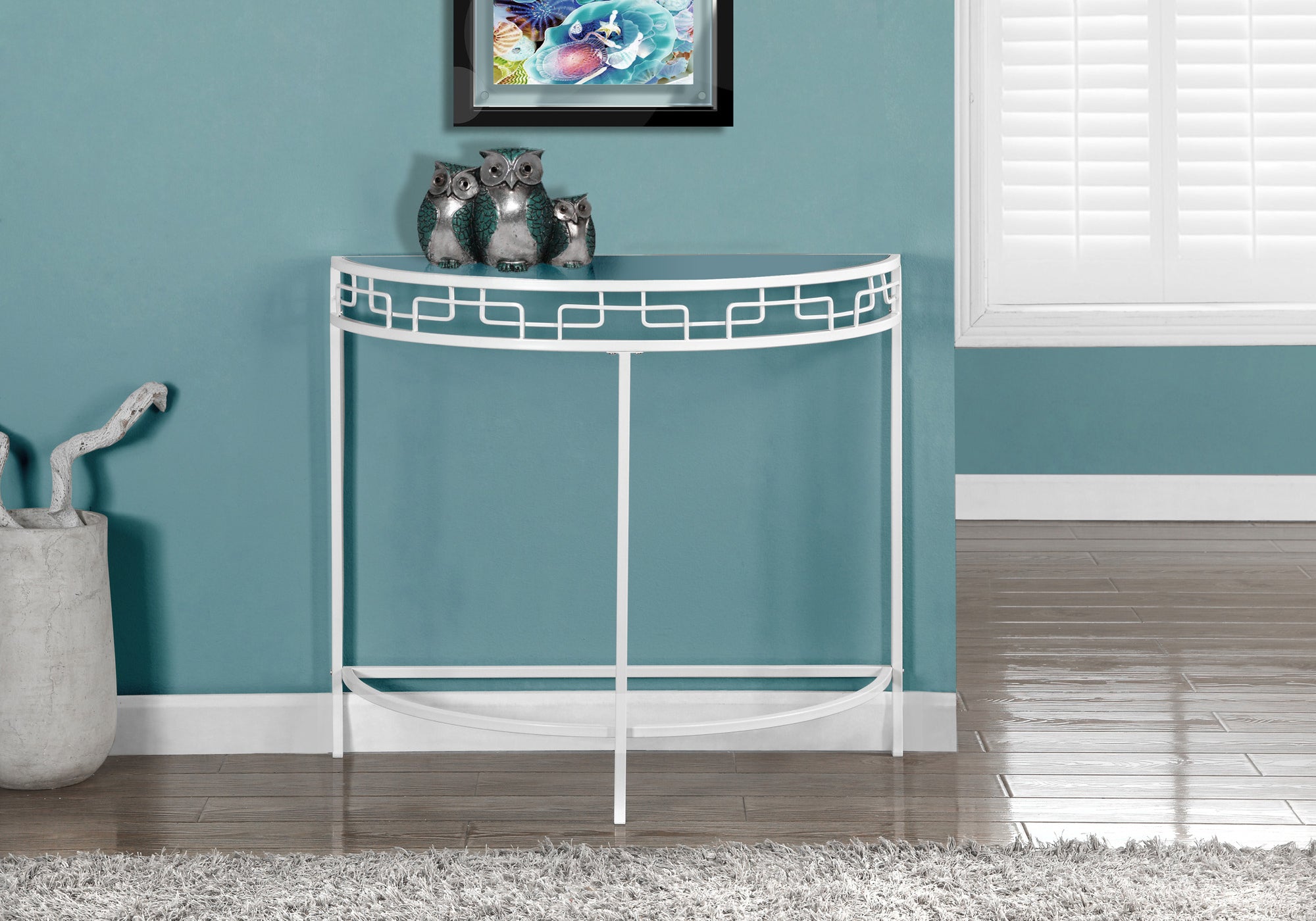 ACCENT TABLE - 36""L / WHITE METAL HALL CONSOLE