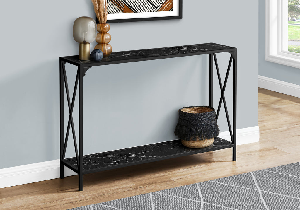 ACCENT TABLE - 48""L / BLACK MARBLE / BLACK HALL CONSOLE