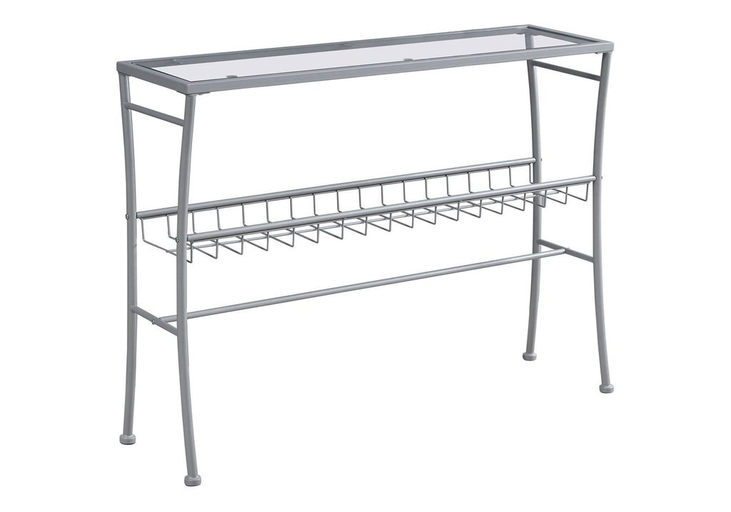 ACCENT TABLE - 42""L / SILVER /TEMPERED GLASS HALL CONSOLE