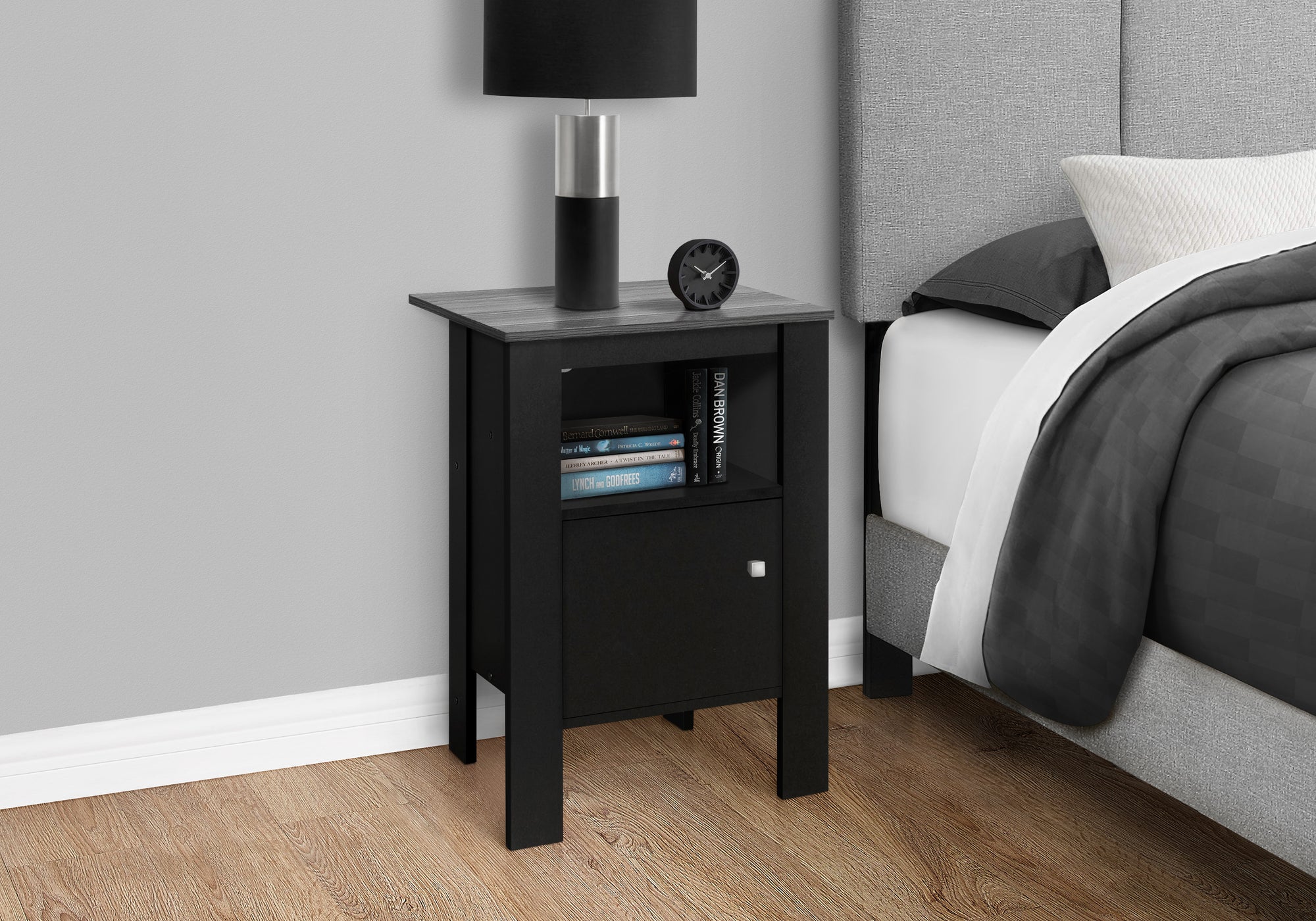 ACCENT TABLE - BLACK / GREY TOP NIGHT STAND WITH STORAGE
