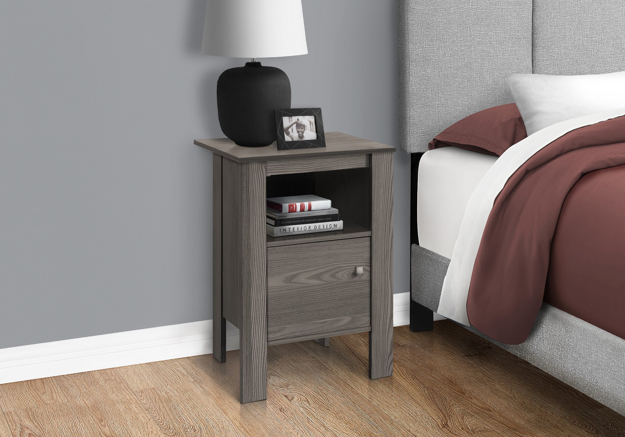ACCENT TABLE - GREY NIGHT STAND WITH STORAGE