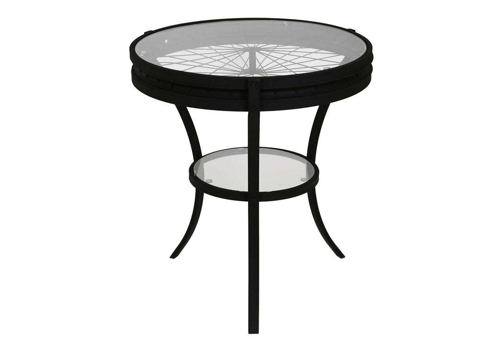 ACCENT TABLE - 22""DIA / BLACK WITH TEMPERED GLASS