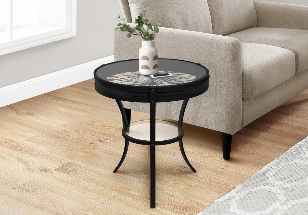 ACCENT TABLE - 22""DIA / BLACK WITH TEMPERED GLASS