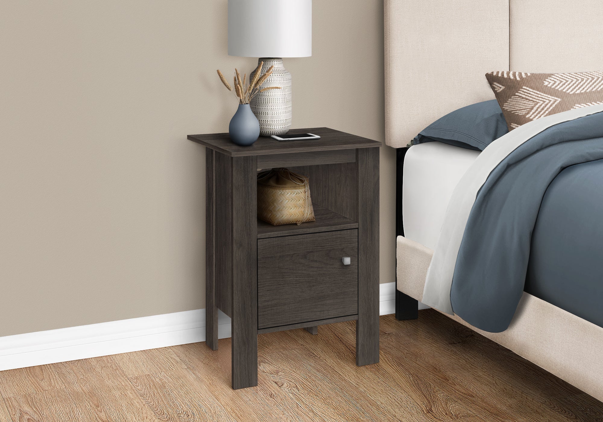 ACCENT TABLE - BROWN OAK NIGHT STAND WITH STORAGE