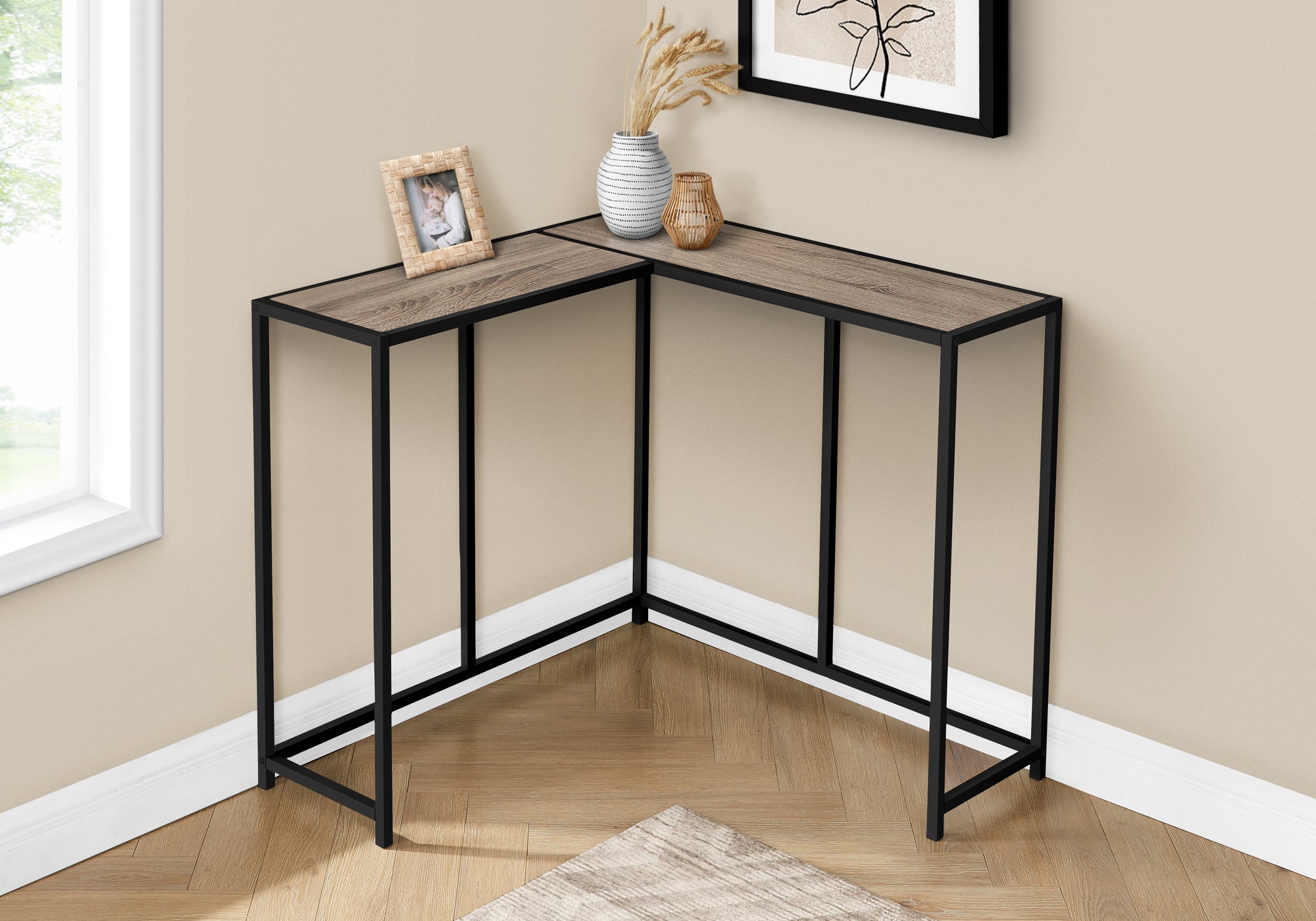 ACCENT TABLE - 36""L / DARK TAUPE / BLACK CORNER CONSOLE
