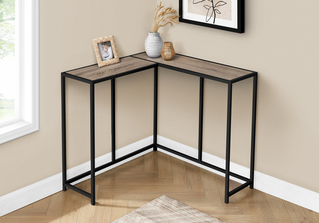 ACCENT TABLE - 36""L / DARK TAUPE / BLACK CORNER CONSOLE