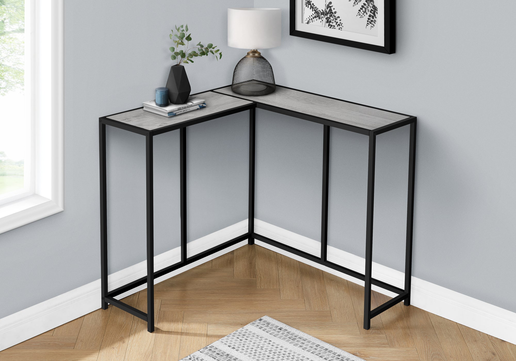 ACCENT TABLE - 36""L / GREY / BLACK CORNER CONSOLE