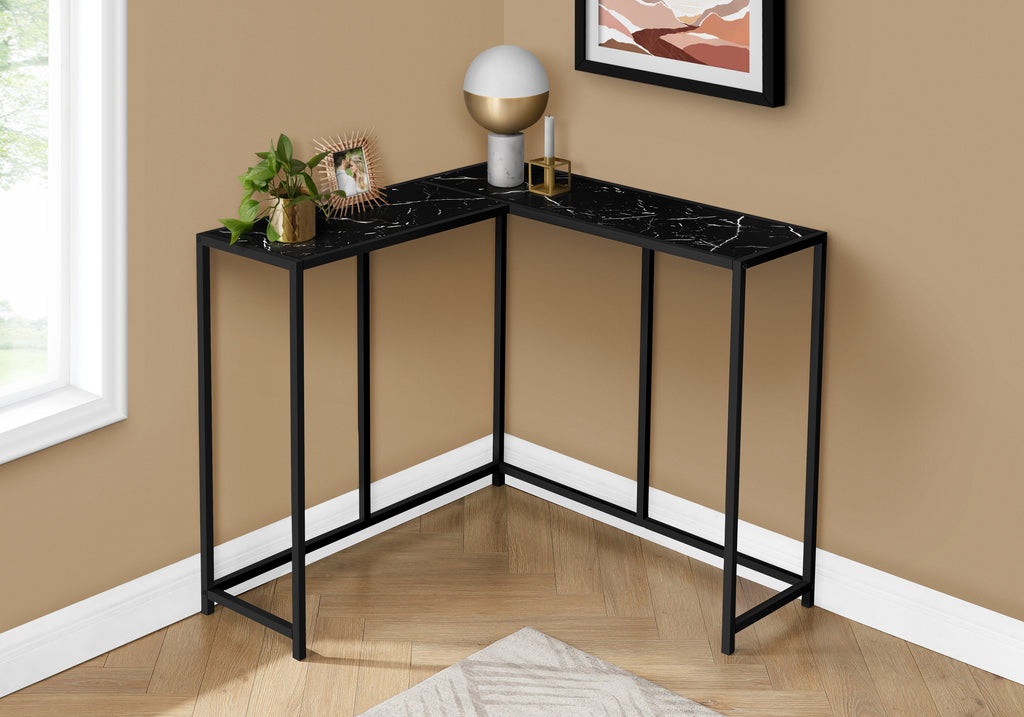 ACCENT TABLE - 36""L / BLACK MARBLE / BLACK CORNER CONSOLE