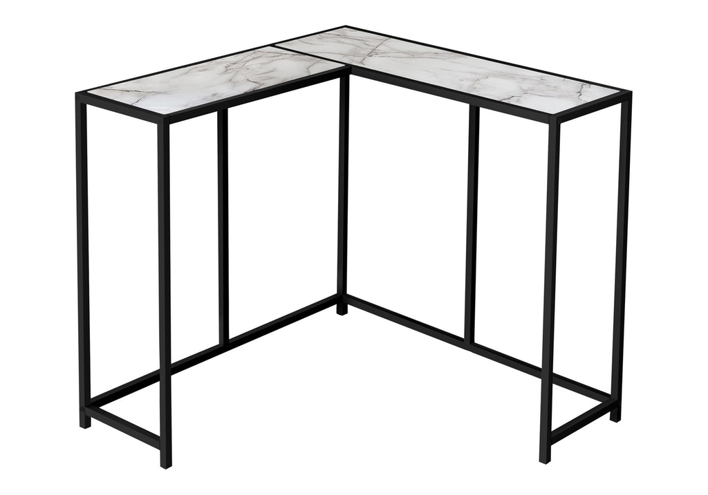ACCENT TABLE - 36""L / WHITE MARBLE / BLACK CORNER CONSOLE