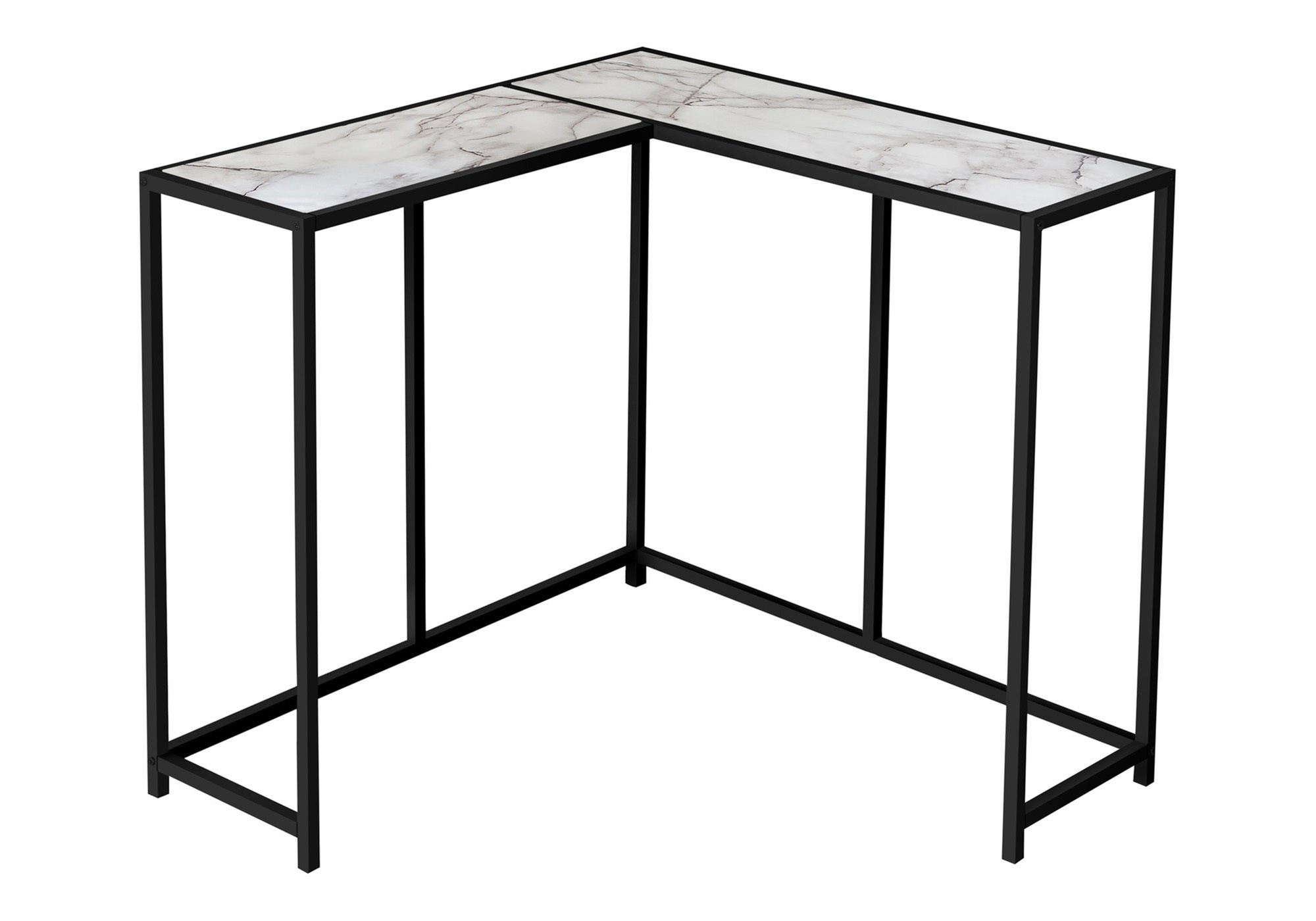 ACCENT TABLE - 36""L / WHITE MARBLE / BLACK CORNER CONSOLE