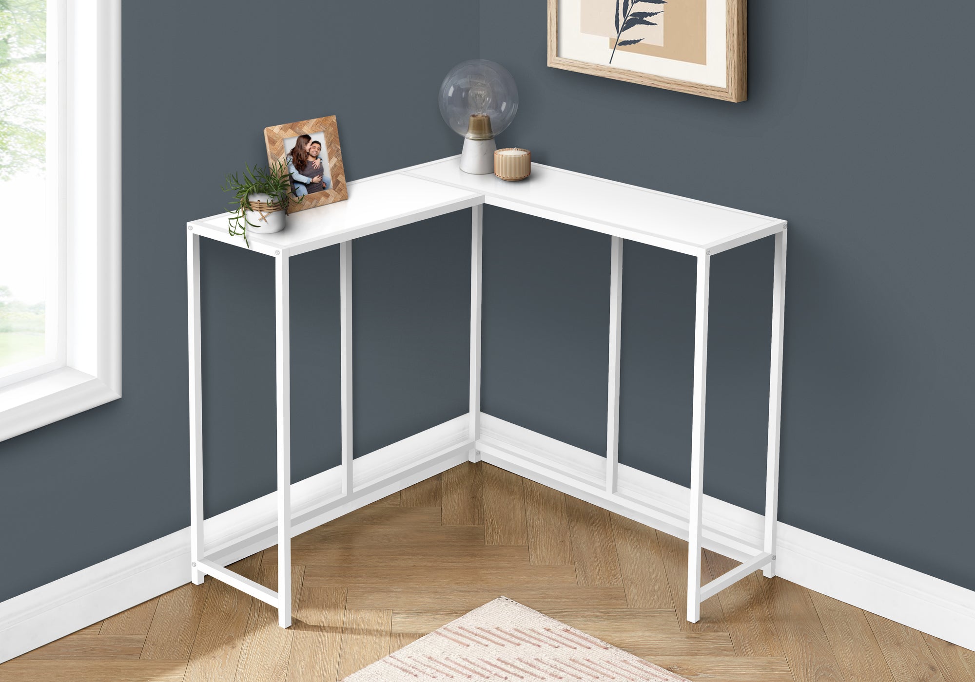ACCENT TABLE - 36""L / WHITE / WHITE CORNER CONSOLE