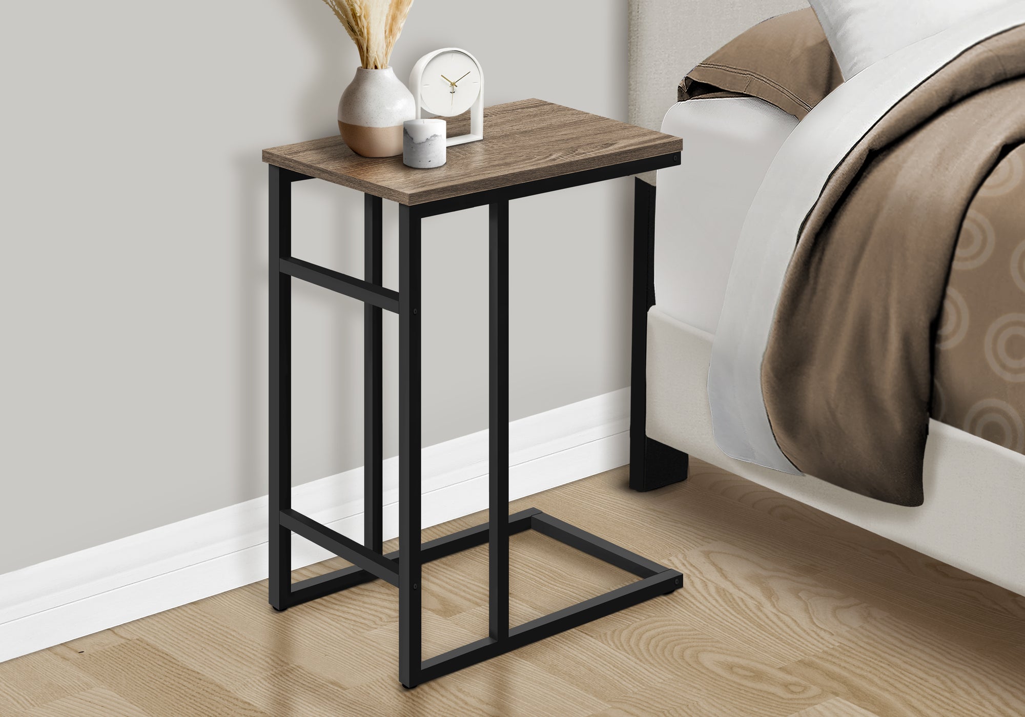 ACCENT TABLE - 24""H / DARK TAUPE / BLACK METAL