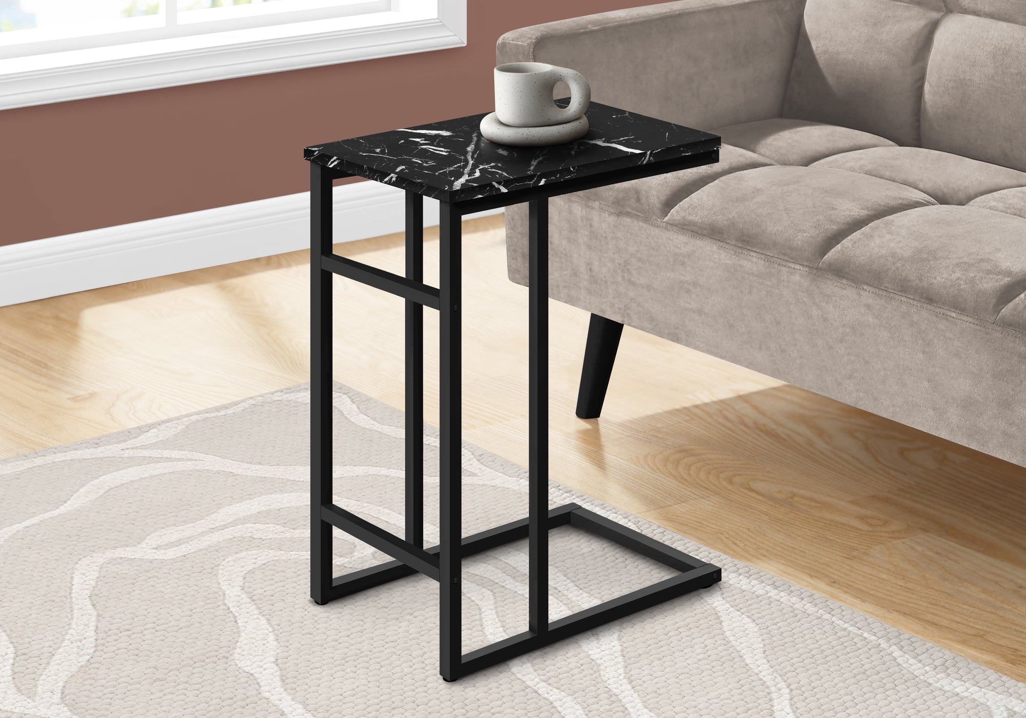ACCENT TABLE - 24""H / BLACK MARBLE / BLACK METAL