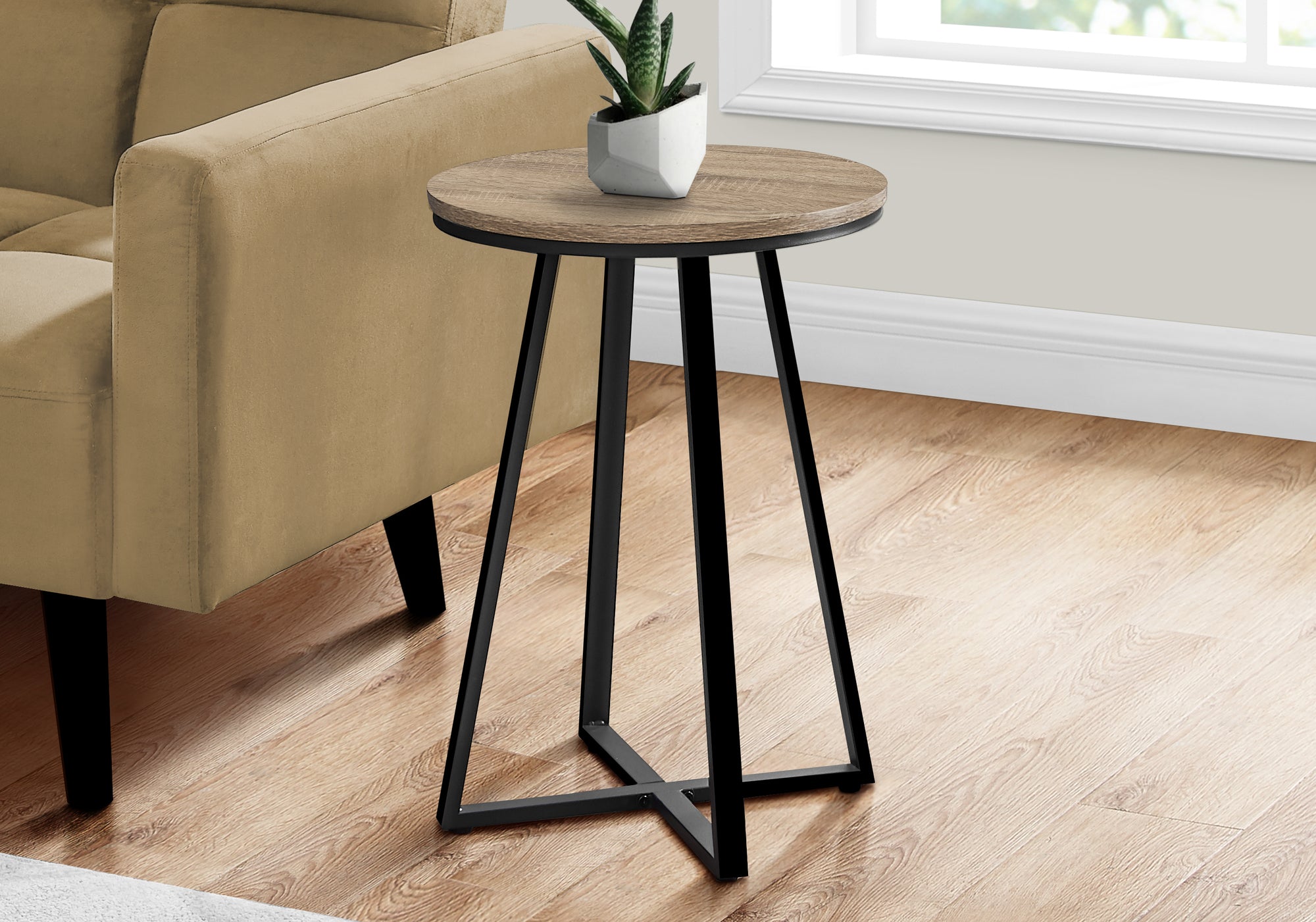 ACCENT TABLE - 22""H / DARK TAUPE / BLACK METAL