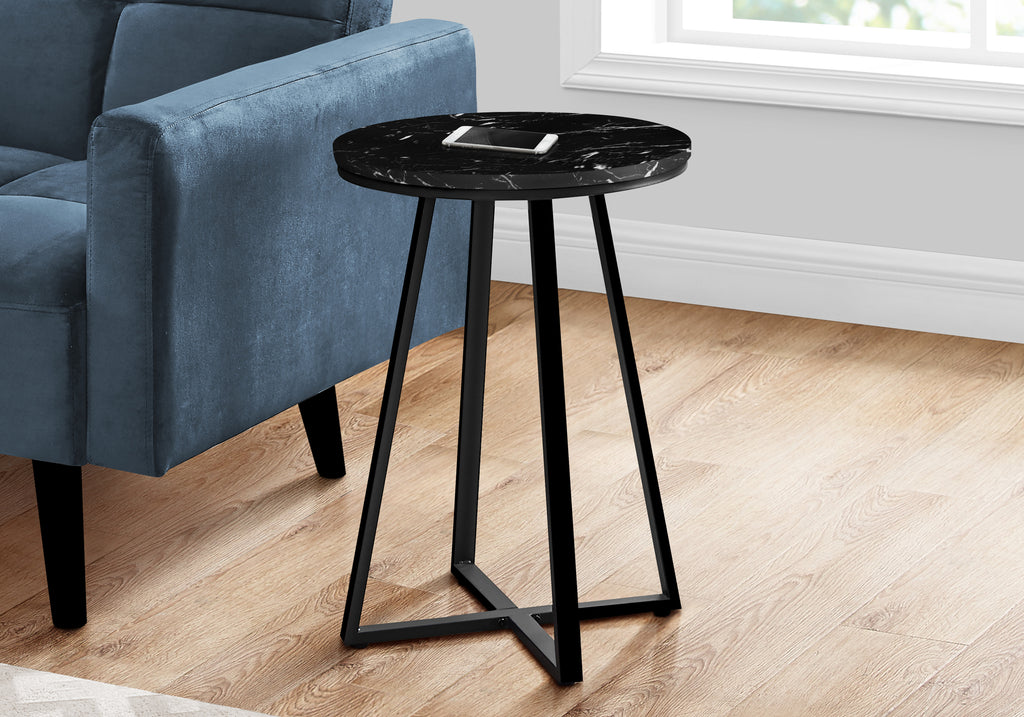 ACCENT TABLE - 22""H / BLACK MARBLE / BLACK METAL