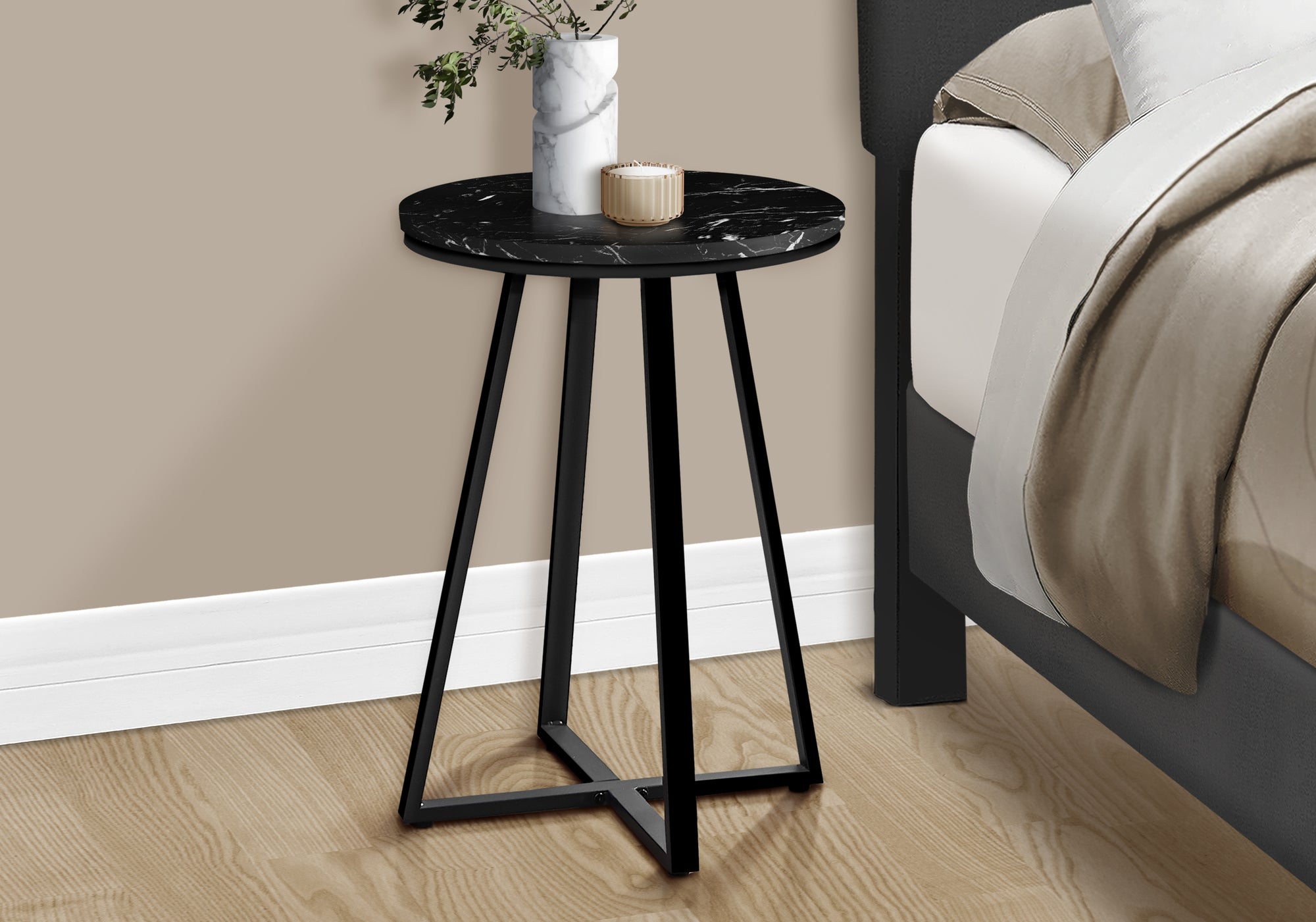 ACCENT TABLE - 22""H / BLACK MARBLE / BLACK METAL