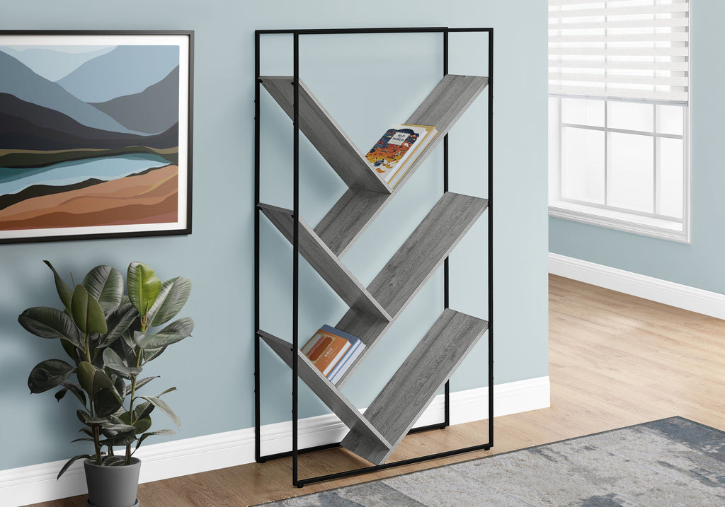 BOOKCASE - 60""H / GREY / BLACK METAL