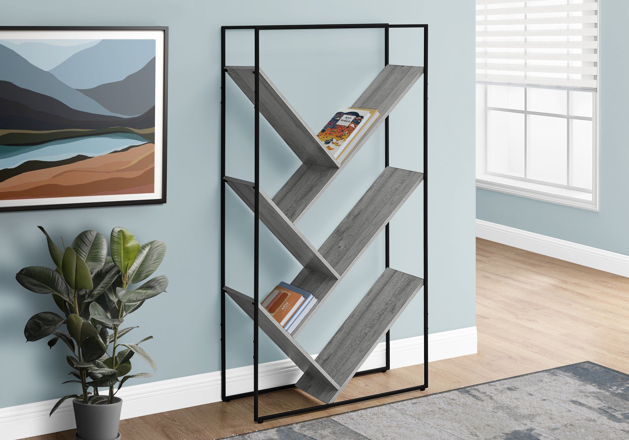 BOOKCASE - 60""H / GREY / BLACK METAL