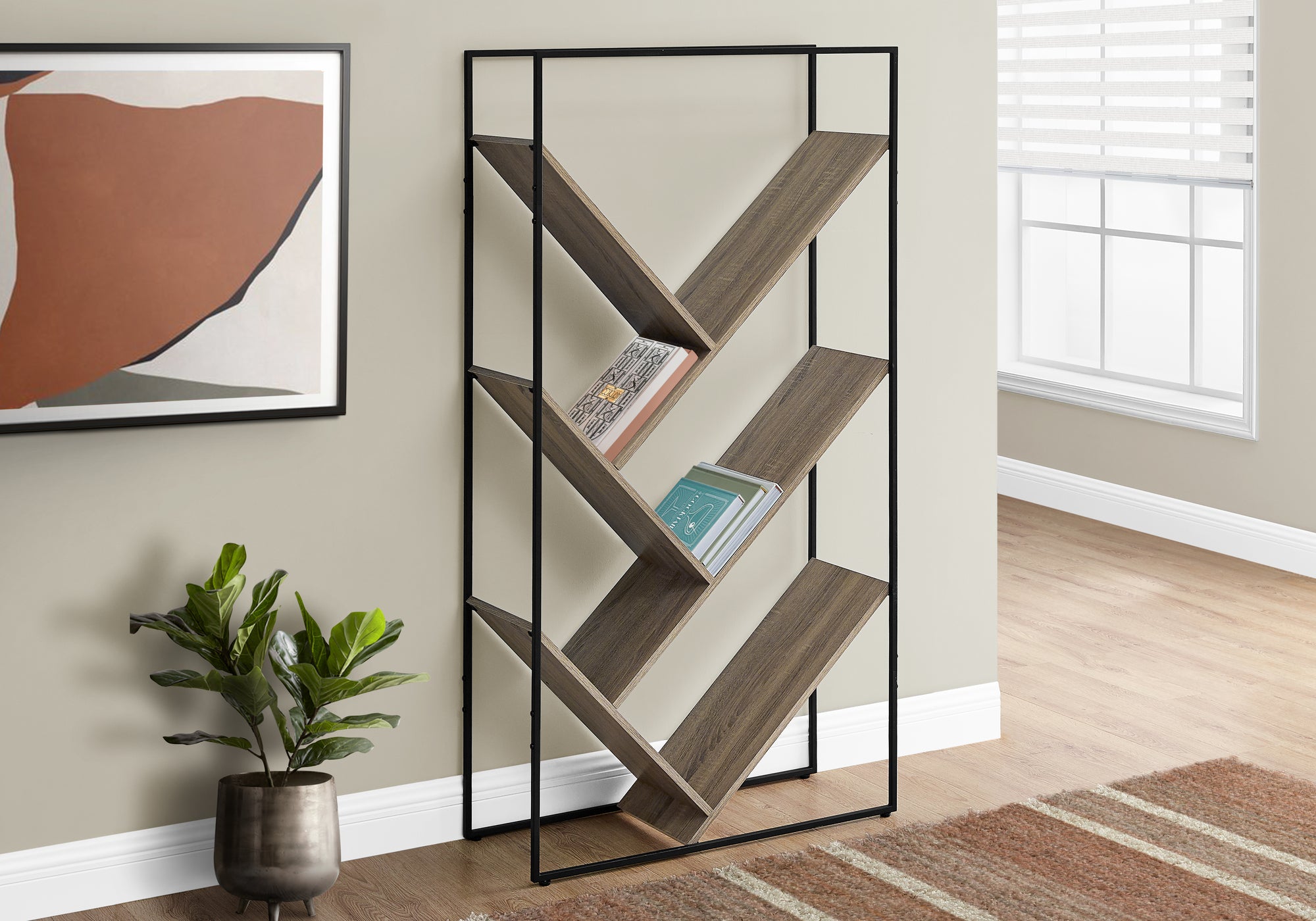 BOOKCASE - 60""H / DARK TAUPE / BLACK METAL
